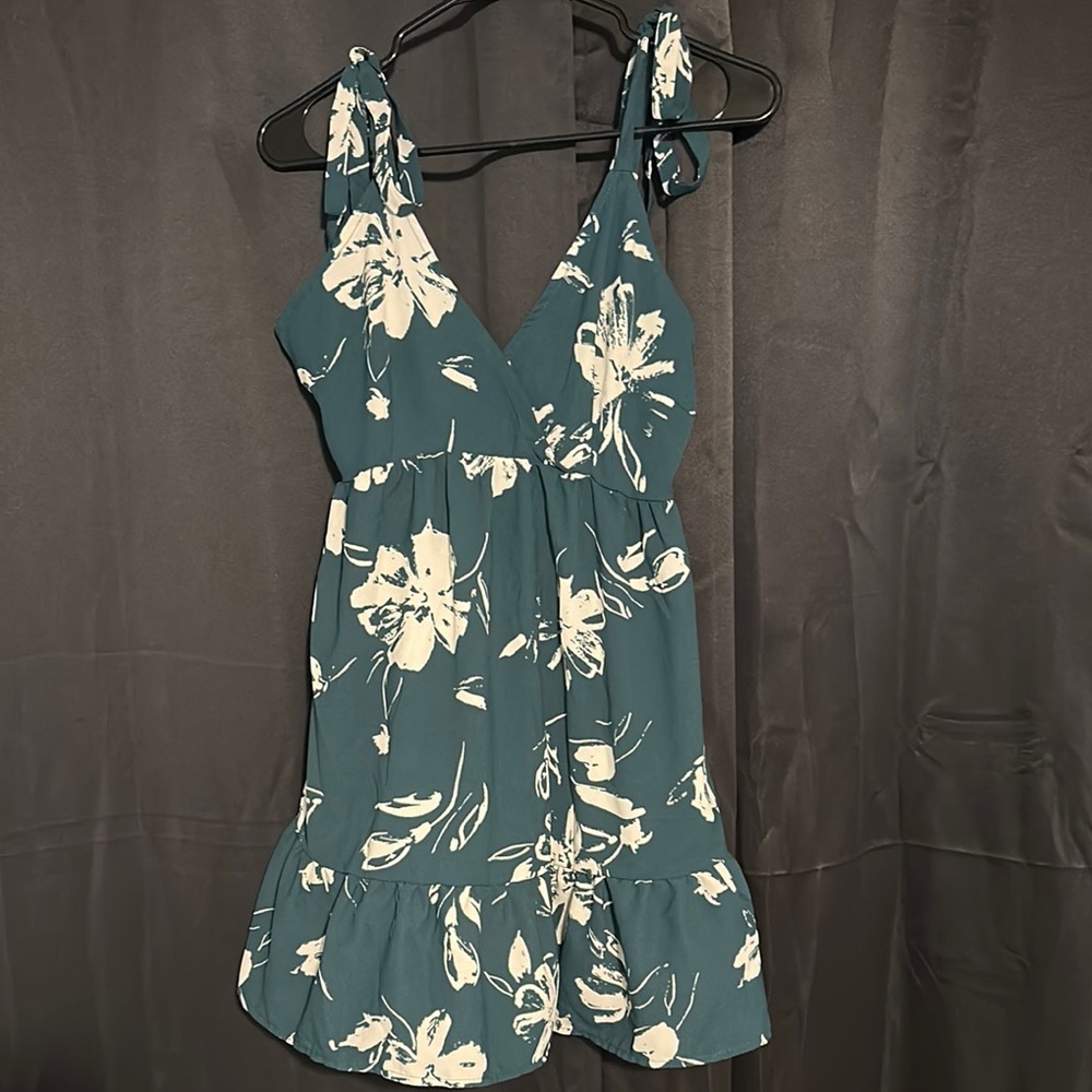 Floral Teal Dress with Tie Straps